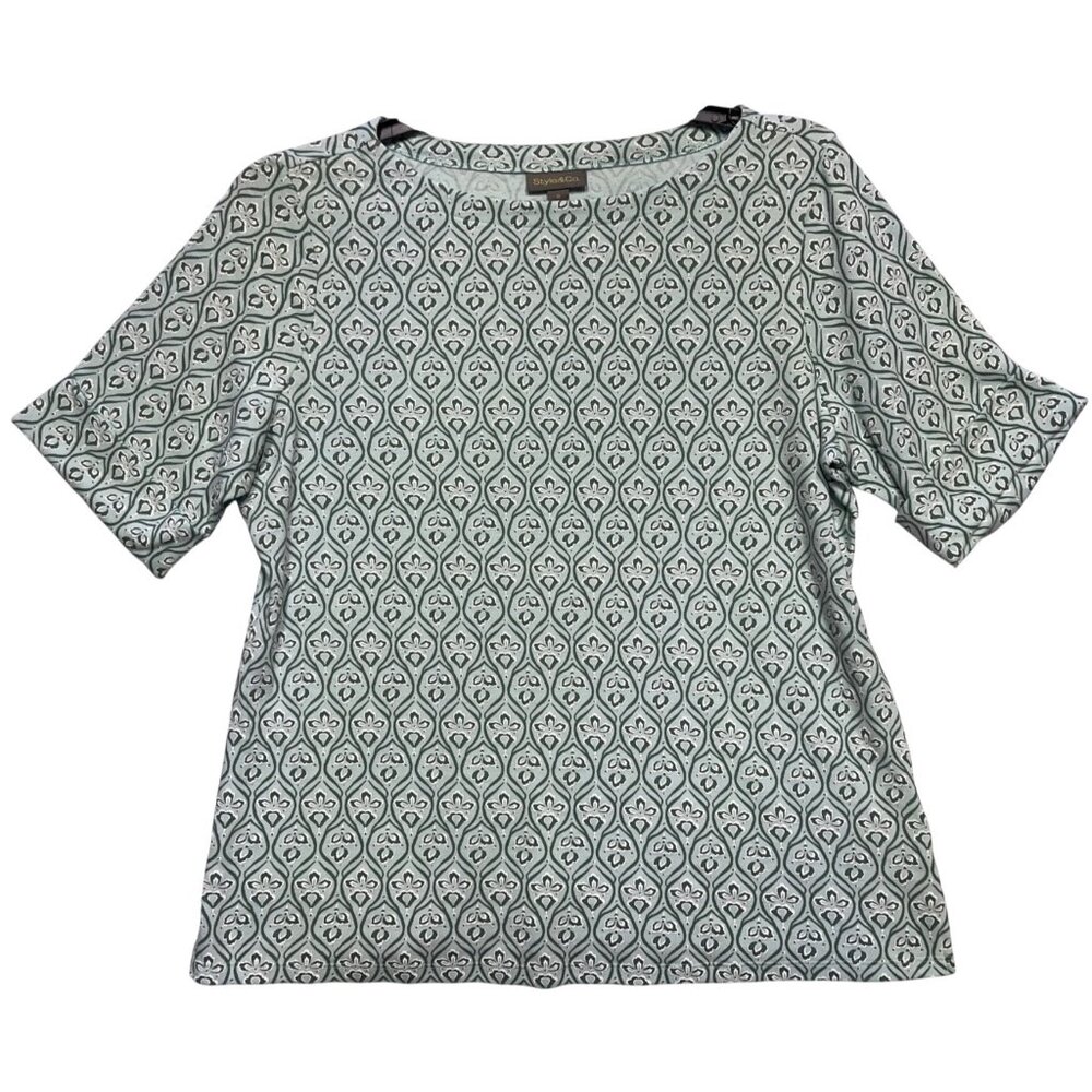 Style & Co Plus 1X Minty Turquoise Elbow Sleeve Tee Shirt 60% Cotton 40% Polyest